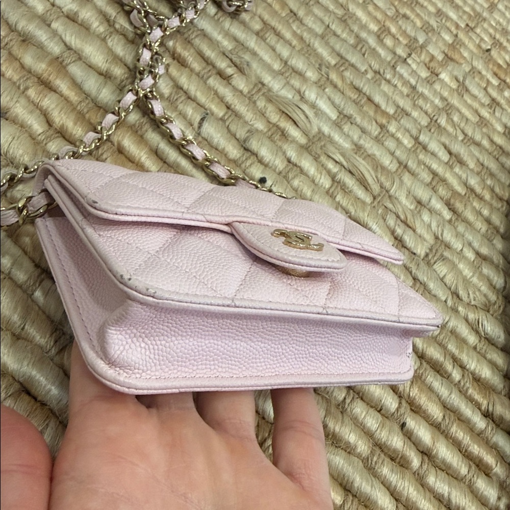CHANEL Light Pink Quilted Mini Bag with Gold Chain - Picture 7 of 17